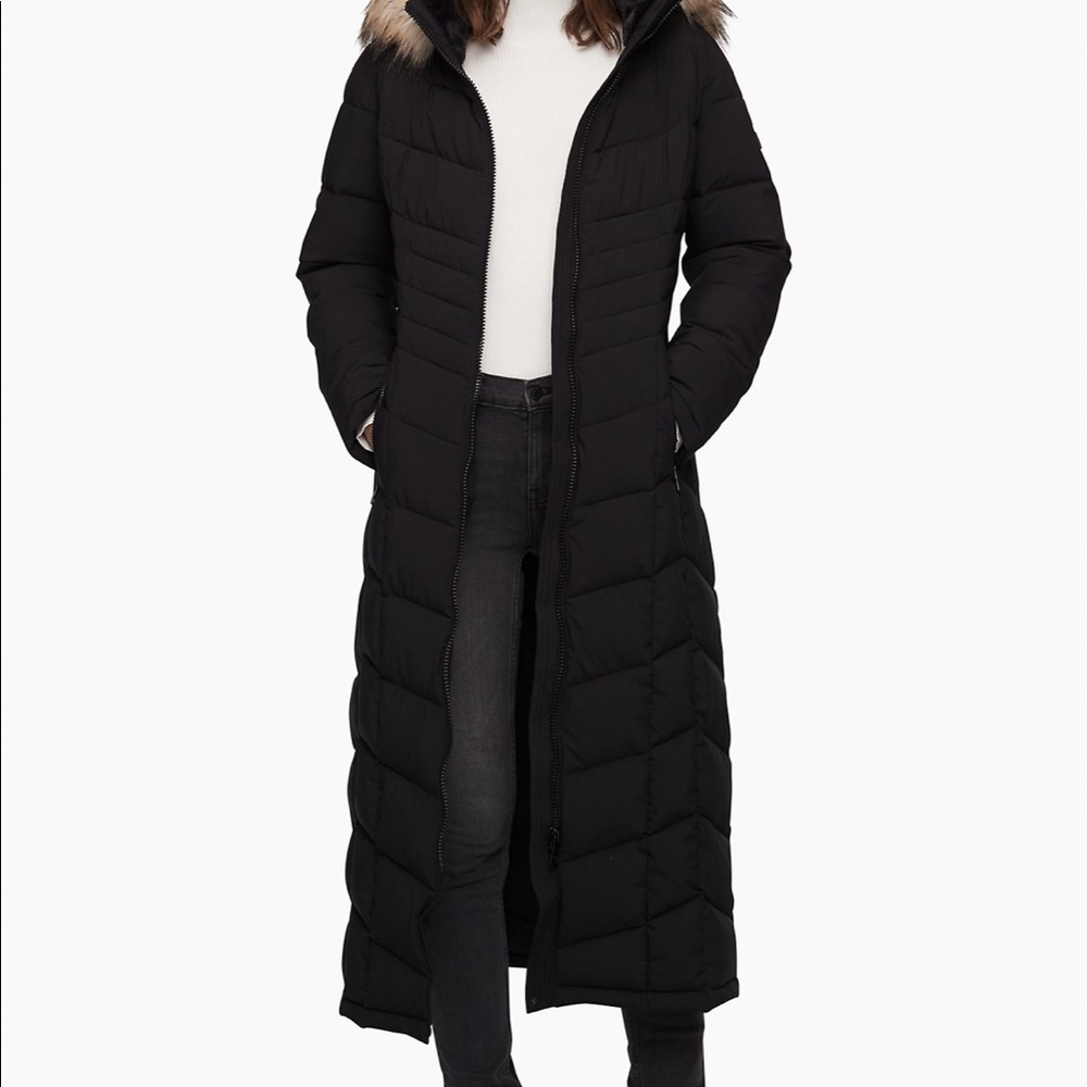 Calvin Klein Stretch Faux Fur Hood Maxi Coat